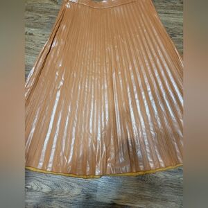 SHEIN Glossy Tan A-Line Pleated Skirt